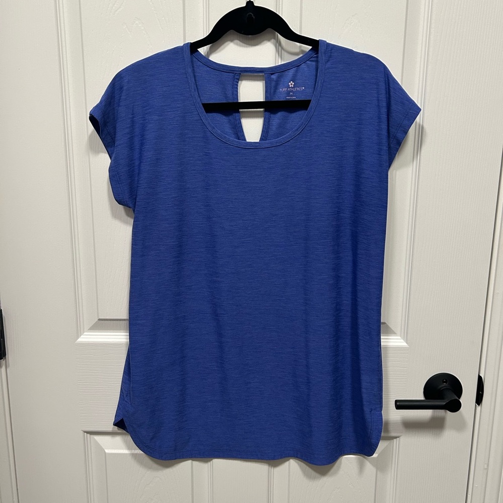 Tuff Athletics Tee, cap sleeve keyhole back neck, curved bottom